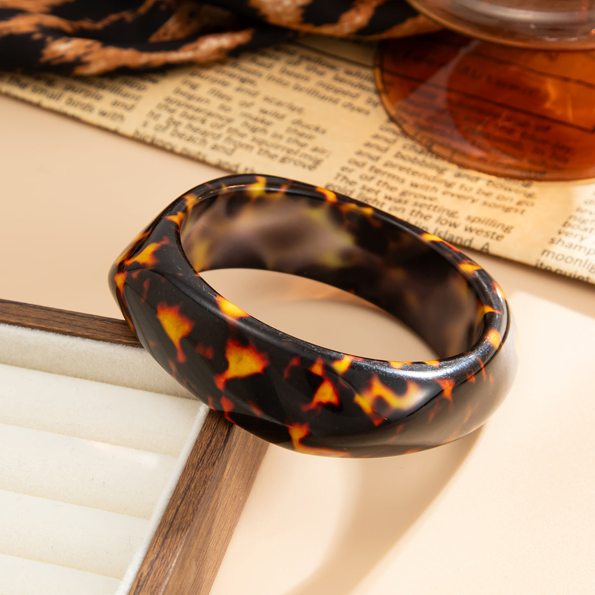 Amber Leopard Print Irregular Resin Bangle, bangle bracelet, elegant gift for her, side view