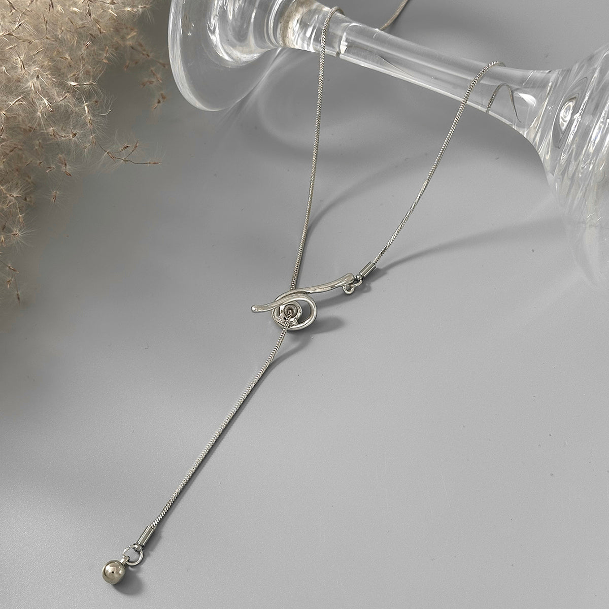 Silvertone Thin Lariat Necklace, everyday style, side view