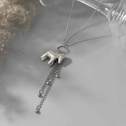 Silvertone Horse Tassel Pendant Necklace, everyday style, detail close-up