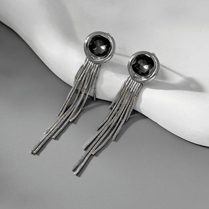 Gray Crystal & Silvertone Round Tassel Dangle Earrings - Street Region