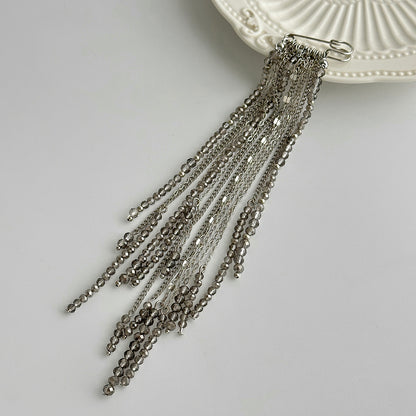 Gray Acrylic and Silvertone Tassel Pin Brooch, vintage-inspired design, side view