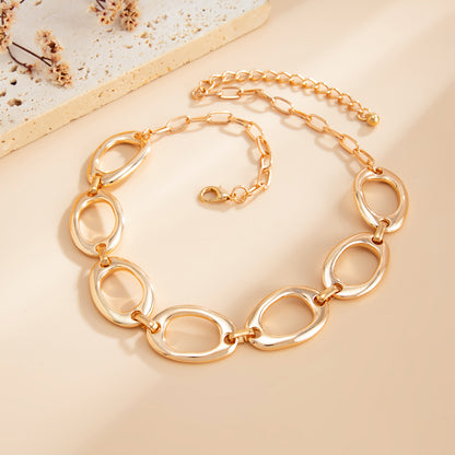 Goldtone Open Oval Chain Necklace, everyday style, side view