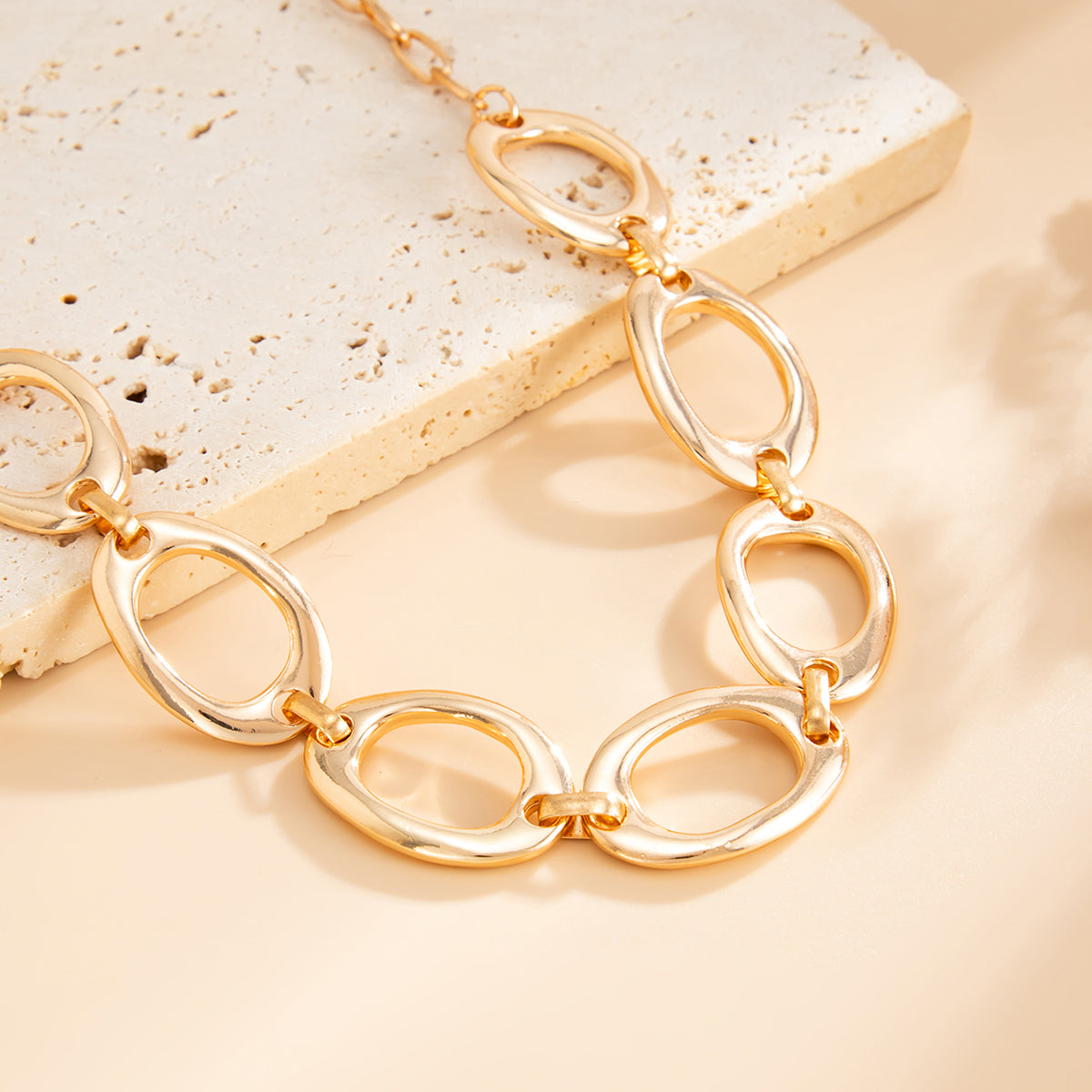 Goldtone Open Oval Chain Necklace, everyday style, detail close-up
