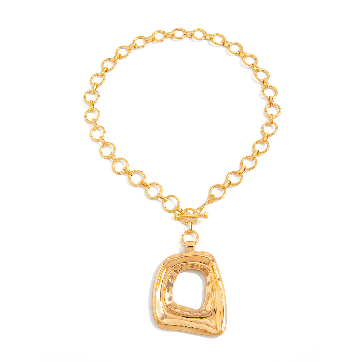 Goldtone ‌Open Trapezium Statement Pendant Necklace, elegant gift for her, front view