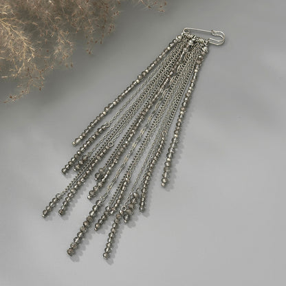 Gray Acrylic and Silvertone Tassel Pin Brooch, vintage-inspired design, detail close-up