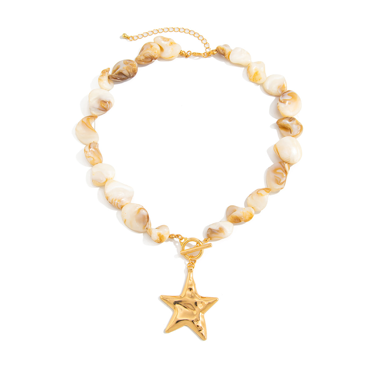 Shell and Goldtone Starfish Pendant Necklace, botanical inspired, front view