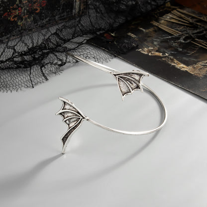 Silvertone Dual Bat Wing Bypass Arm Cuff, botanical inspired, side view