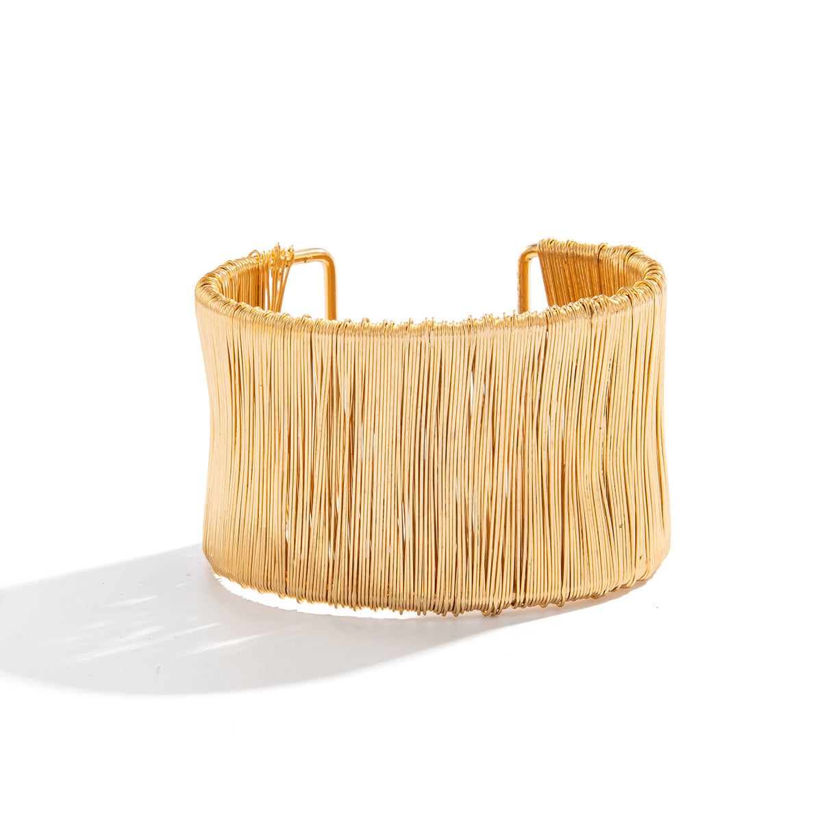 Goldtone Wire Drawing Layered Cuff, gold bracelet for women, vintage-inspired design, front view