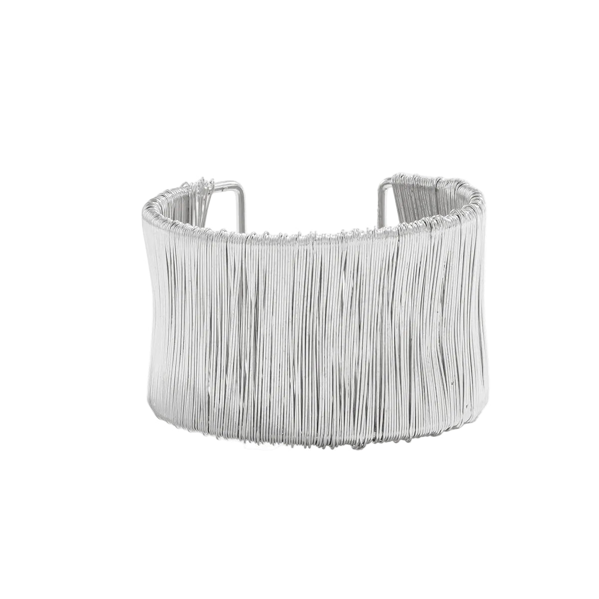 Silvertone Wire Drawing Layered Cuff, silver bracelet for women, vintage-inspired design, front view