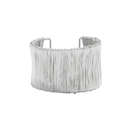 Silvertone Wire Drawing Layered Cuff, silver bracelet for women, vintage-inspired design, front view