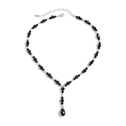 Black Acrylic and Silvertone Y-Necklace, elegant gift for her, front view