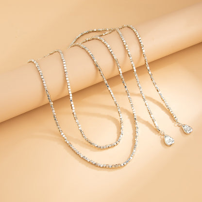 Silvertone Cube Chain Layered Knot Statement Necklace, elegant gift for her, side view