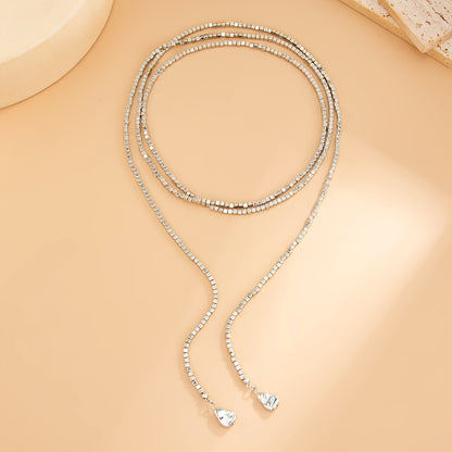 Silvertone Cube Chain Layered Knot Statement Necklace, elegant gift for her, detail close-up