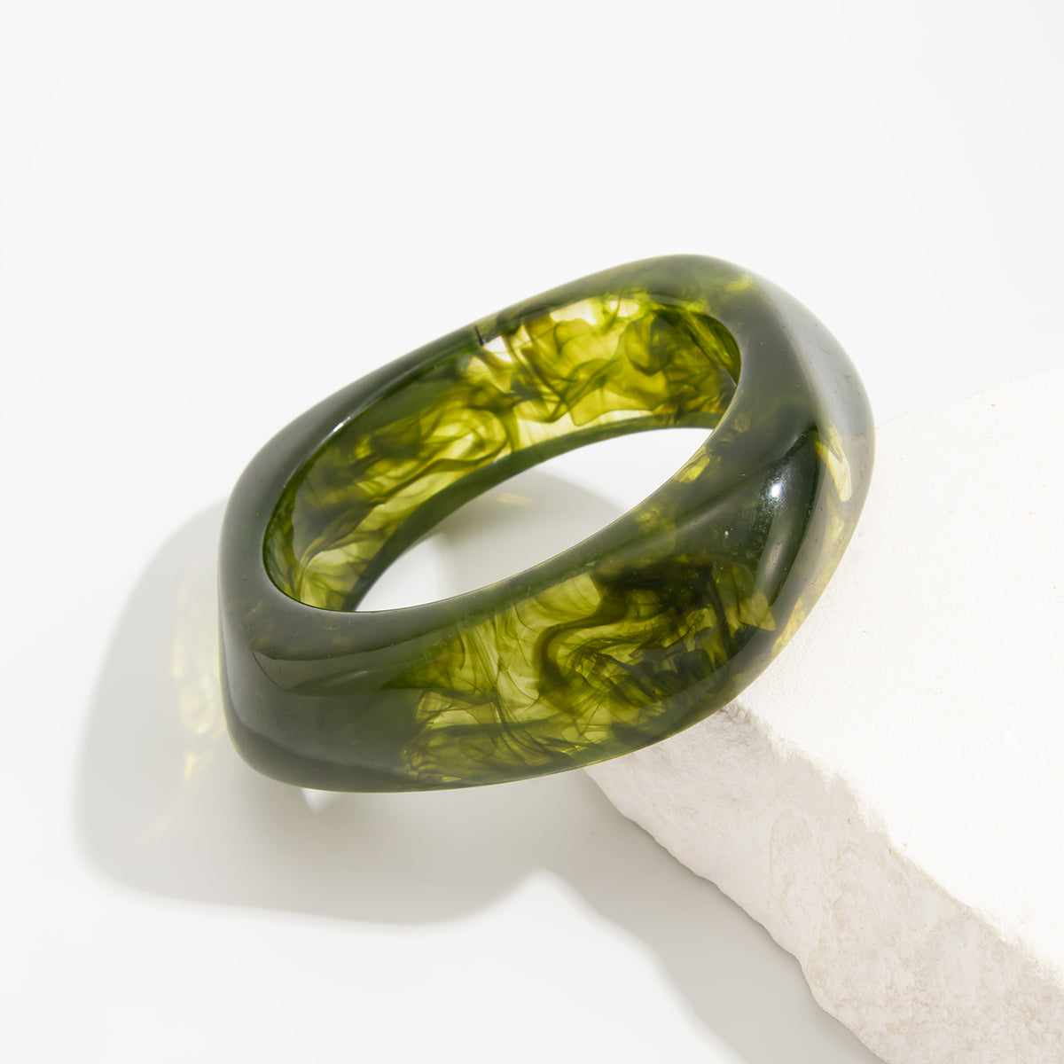 Green Resin Square Bangle, bangle bracelet, everyday style, side view