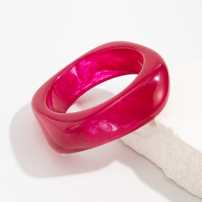 Fuchsia Resin Square Bangle, bangle bracelet, dainty minimalist design, side view