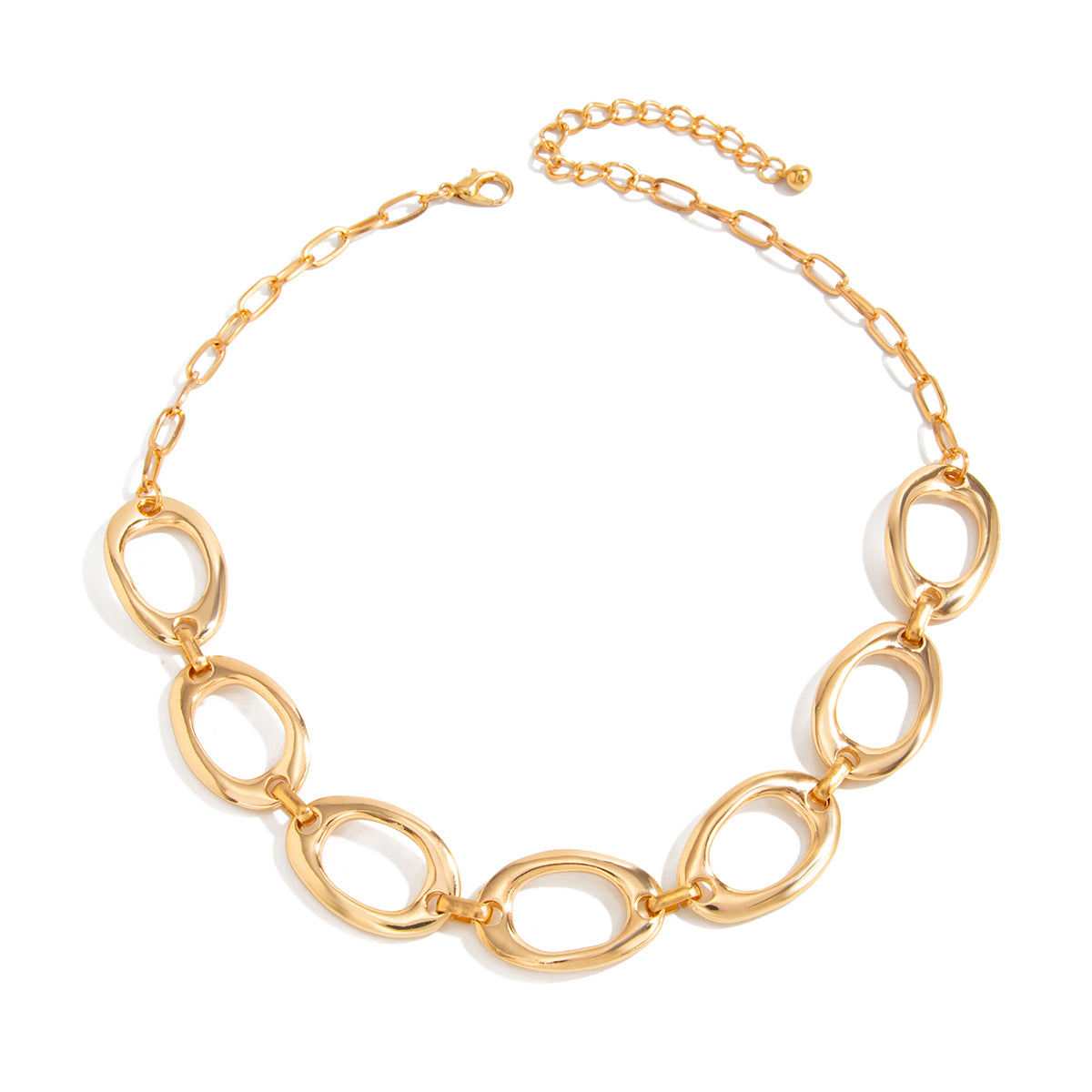 Goldtone Open Oval Chain Necklace, everyday style, front view