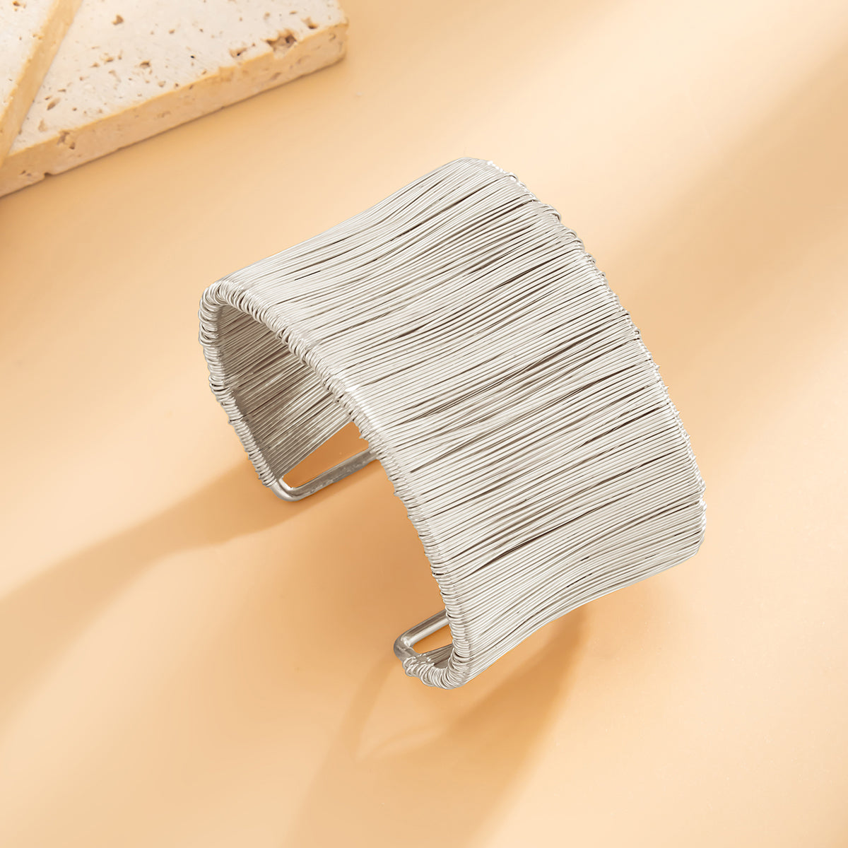 Silvertone Wire Drawing Layered Cuff, silver bracelet for women, vintage-inspired design, side view
