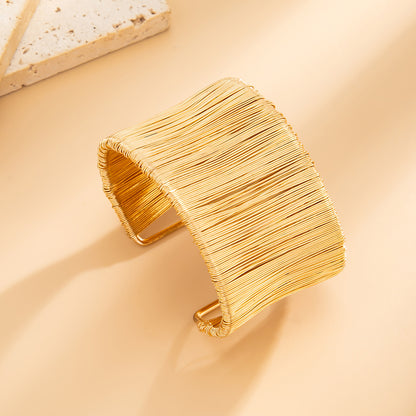 Goldtone Wire Drawing Layered Cuff, gold bracelet for women, vintage-inspired design, side view