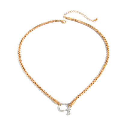 Two Tone U-Shape Pendant Necklace, vintage-inspired design, front view