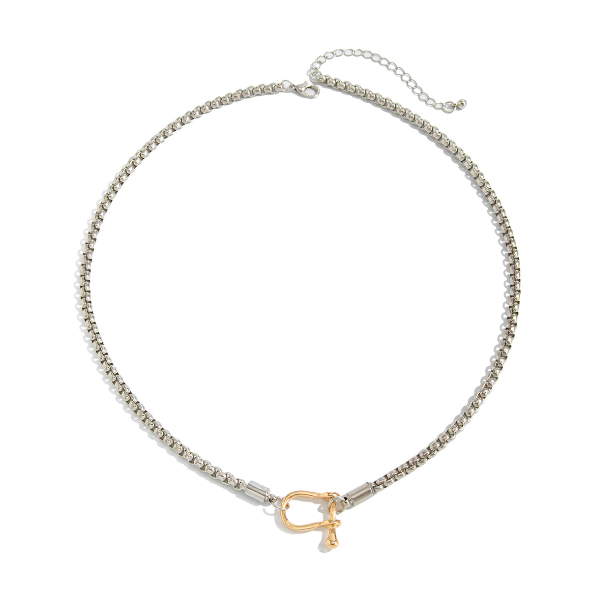 Two Tone U-Shape Pendant Necklace, everyday style, front view
