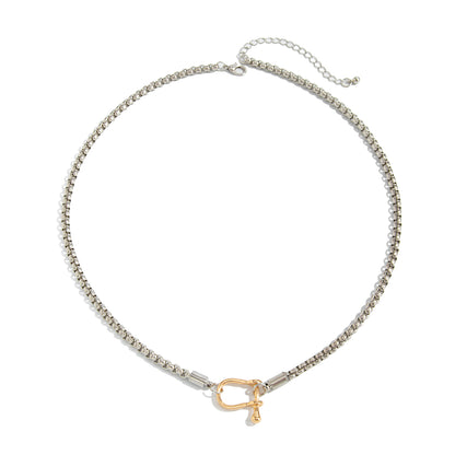 Two Tone U-Shape Pendant Necklace, everyday style, front view