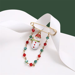 18K Gold-Plated & Multicolor Bead Snowman Chain Brooch
