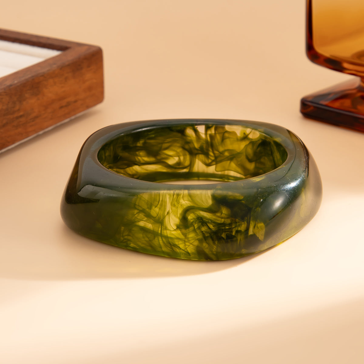 Green Resin Square Bangle, bangle bracelet, everyday style, detail close-up