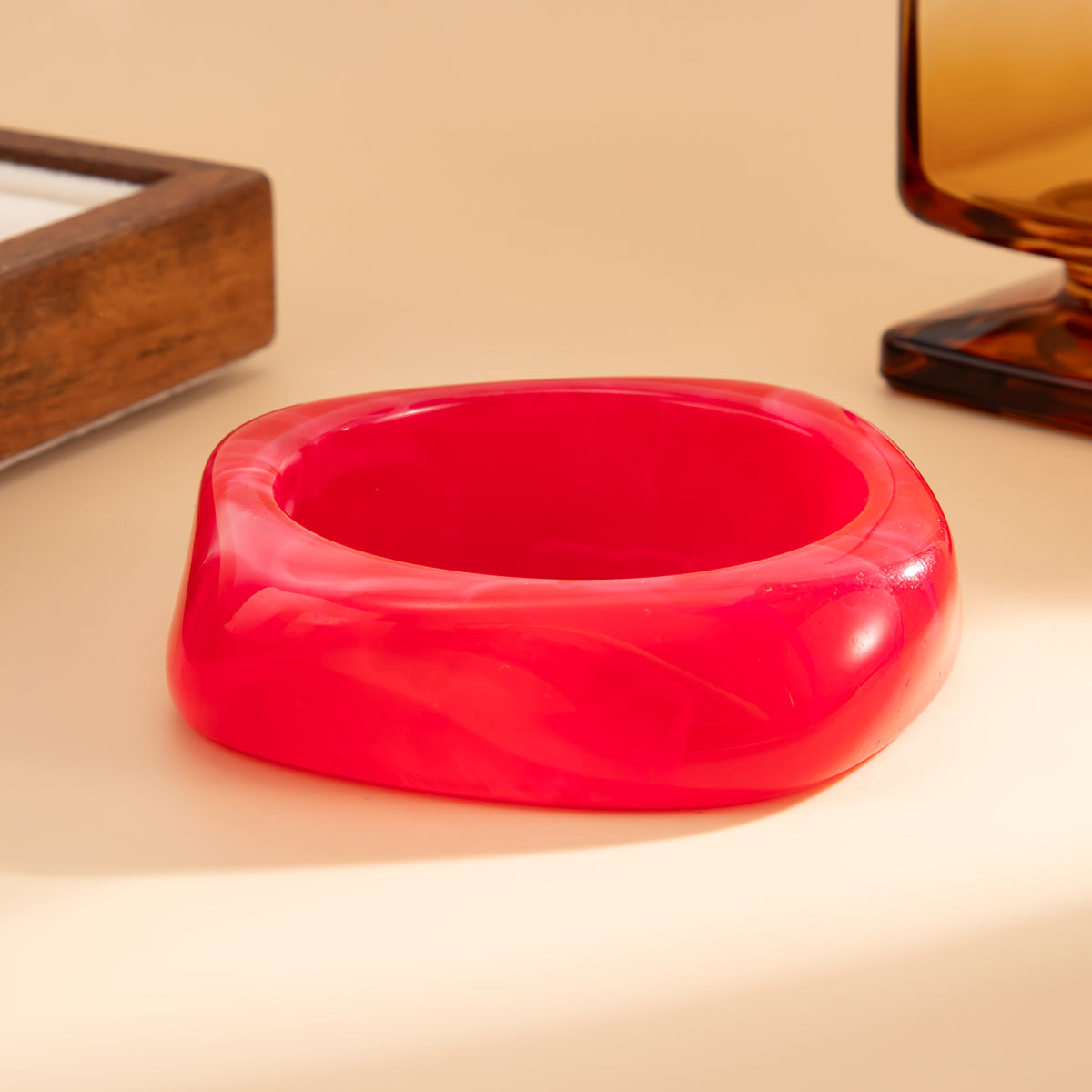 Berry Red Resin Square Bangle, bangle bracelet, elegant gift for her, detail close-up