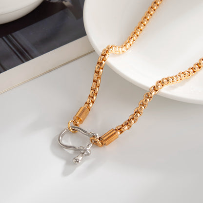 Two Tone U-Shape Pendant Necklace, vintage-inspired design, side view