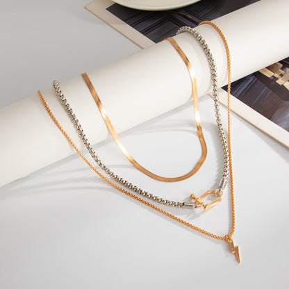 Two Tone U-Shape Lightning Pendant Necklace Set