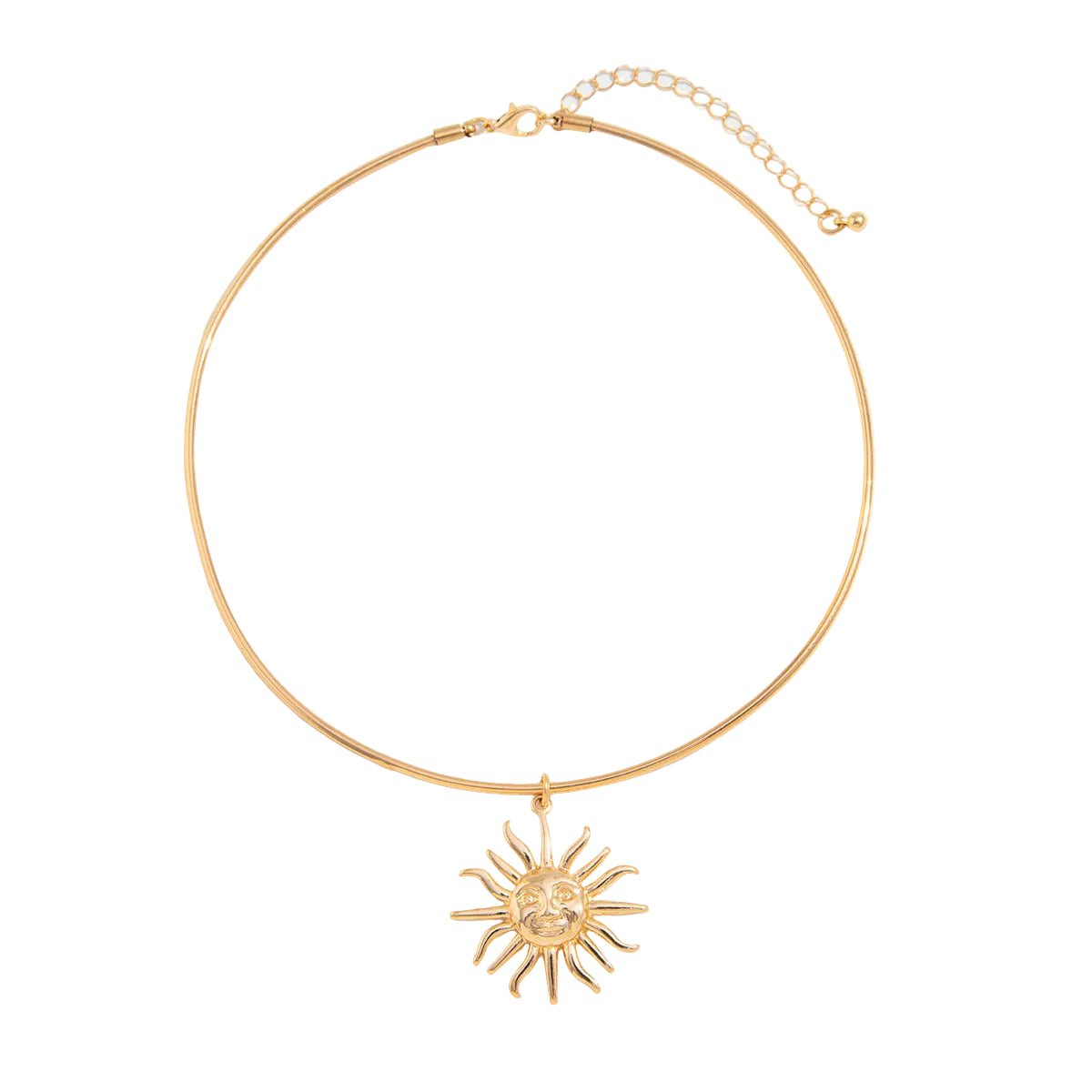 Goldtone Sun Pendant Choker, vintage-inspired design, front view