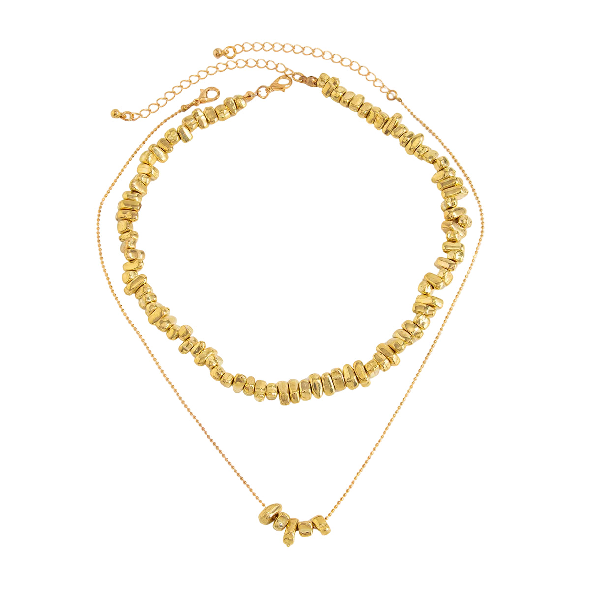 Goldtone Irregular Beads Chain Necklace Set
