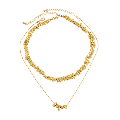Goldtone Irregular Beads Chain Necklace Set