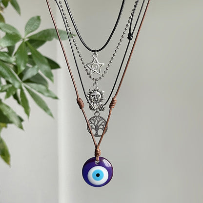 Black Resin and Polyster Silvertone Celestial Life Tree Eye Pendant Necklace Set, silver pendant necklace for..., side view