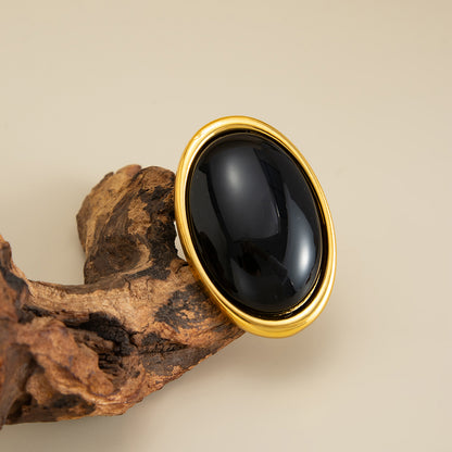 Black Resin and Goldtone Oval Statement Open Ring, everyday style, side view