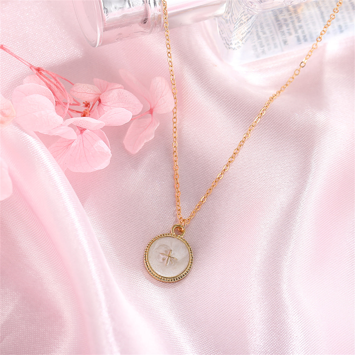 Enamel and 18K Gold-Plated Star Round Pendant Necklace, gold pendant necklace for women, everyday style, side view