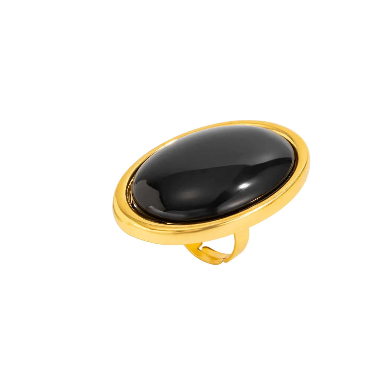 Black Resin and Goldtone Oval Statement Open Ring, everyday style, front view