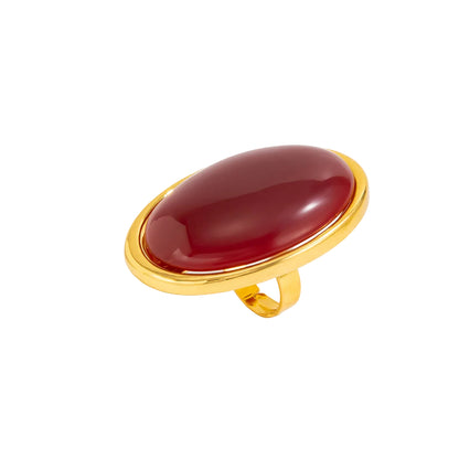 Red Resin and Goldtone Oval Statement Open Ring, vintage-inspired design, front view