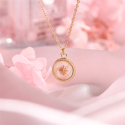 Enamel and 18K Gold-Plated Star Round Pendant Necklace, gold pendant necklace for women, everyday style, lifestyle look