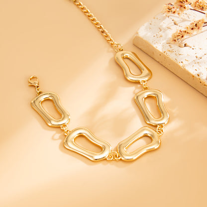 Goldtone Open Irregular Charm Link Bracelet, gold bracelet for women, elegant gift for her, side view