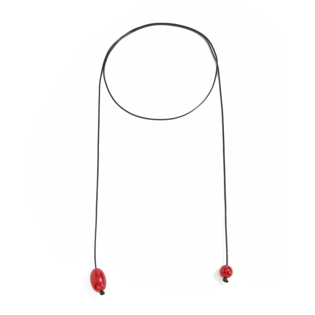 Red Resin and Polyster Dual-Drop Long Necklace, everyday style, front view