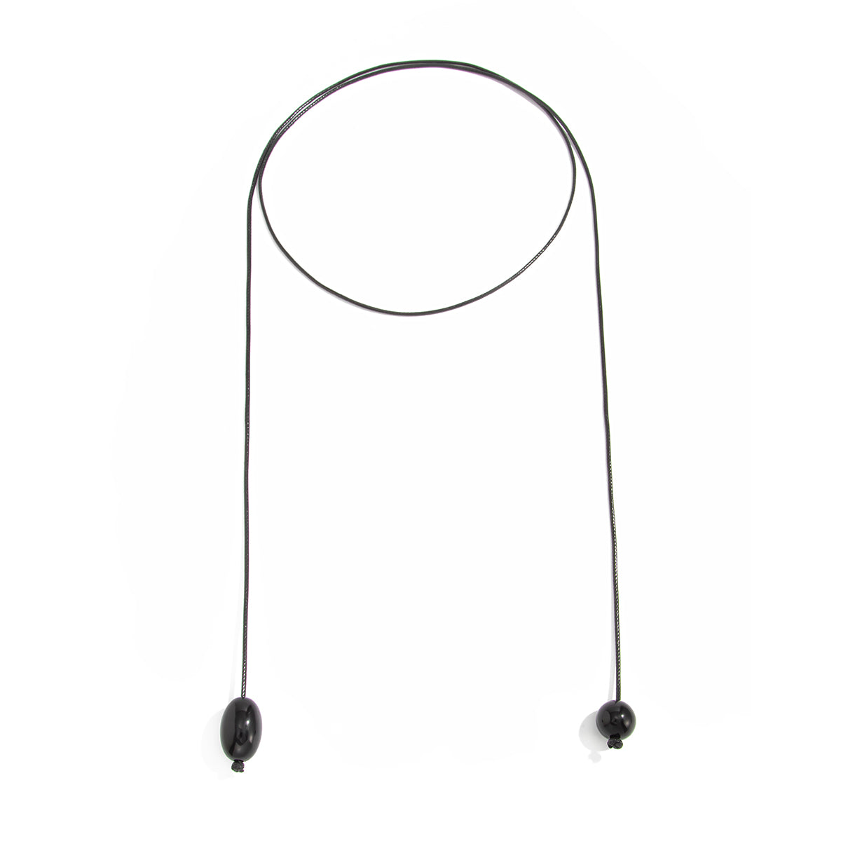 Black Resin and Polyster Dual-Drop Long Necklace, everyday style, front view