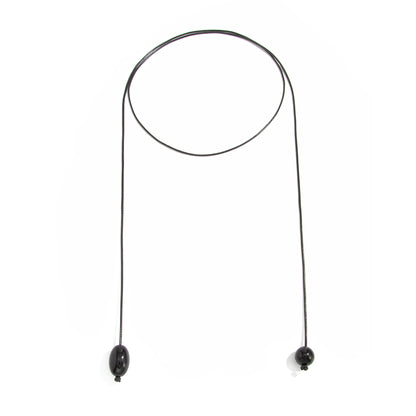 Black Resin and Polyster Dual-Drop Long Necklace, everyday style, front view