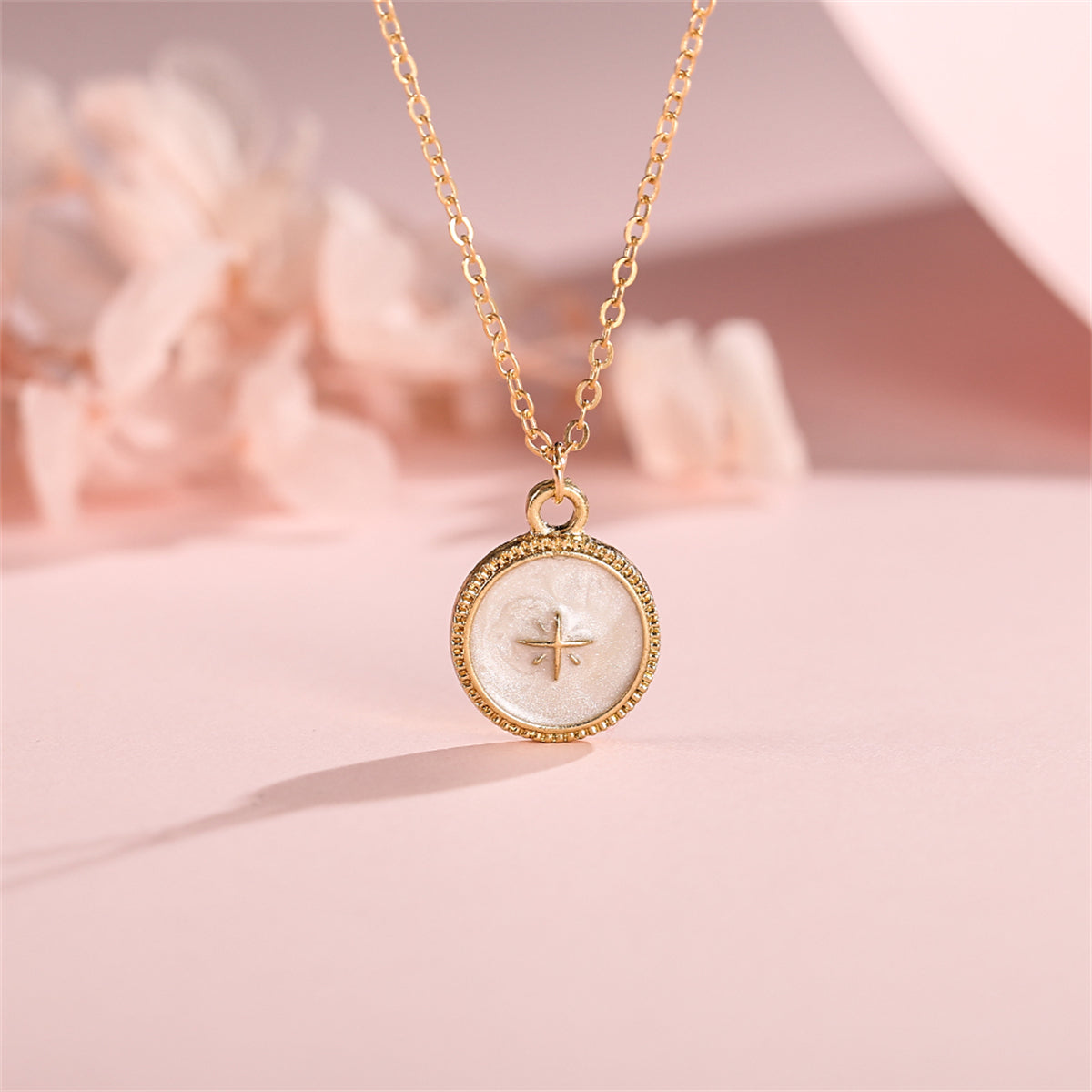 Enamel and 18K Gold-Plated Star Round Pendant Necklace, gold pendant necklace for women, everyday style, styled look