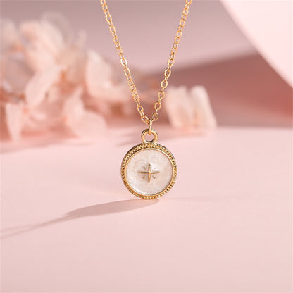 Enamel and 18K Gold-Plated Star Round Pendant Necklace, gold pendant necklace for women, everyday style, styled look