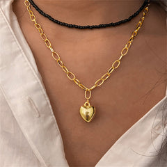 Black Howlite & 18K Gold-Plated Heart Pendant Necklace Set