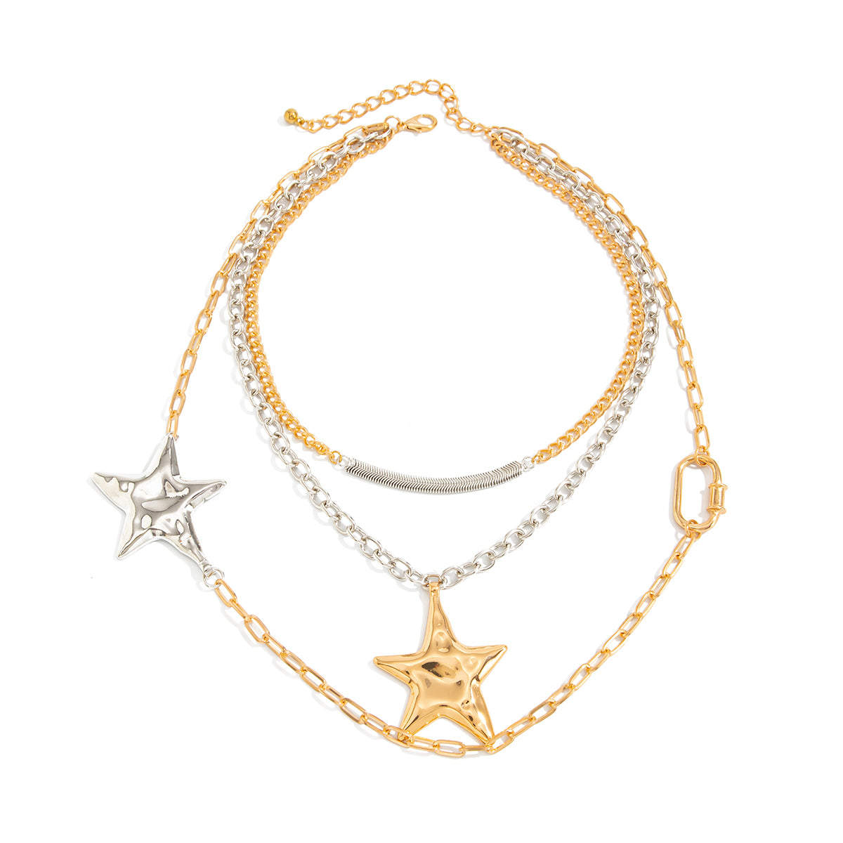 Two Tone Star Pendant Layered Necklace, elegant gift for her, front view