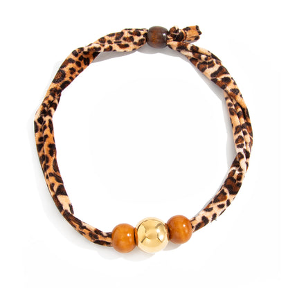 Polyster and Wood Goldtone Ball Collar Necklace, vintage-inspired design, front view