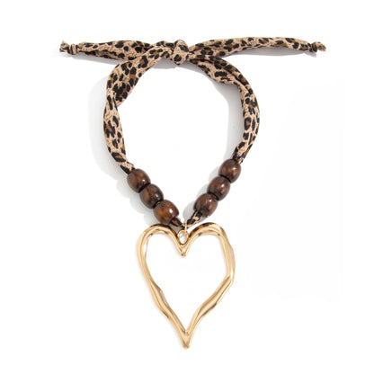 Polyster and Wood Goldtone Open Heart Pendant Necklace, everyday style, front view