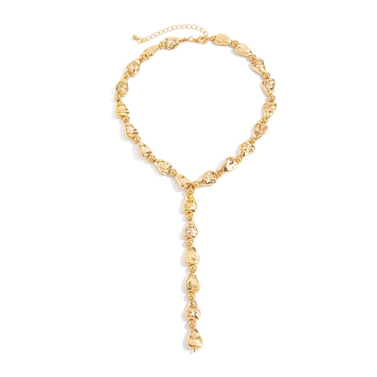 Goldtone Hammered Drop Y-Necklace, everyday style, front view